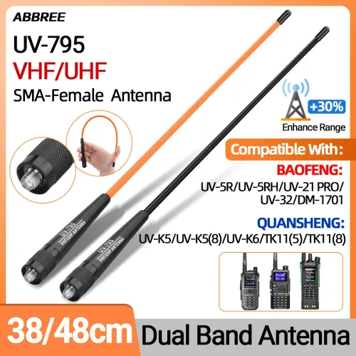 ABBREE AR-795 Walkie Talkie Antenna UV-795 Dual Band High Gain SMA-Female V/UHF Antenna for Baofeng UV-5R UV-32 UV-21 PRO Quansheng K5 TK11