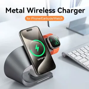 4 in 1 Wireless Magnetic Charger Metal Shell Fast Wireless Charging Station Stand Dock for Smart Phone for iPhone 17 17Pro 16 15 Pro Max for SAMSUNG for XIAOMI for Apple Watch for Airpods