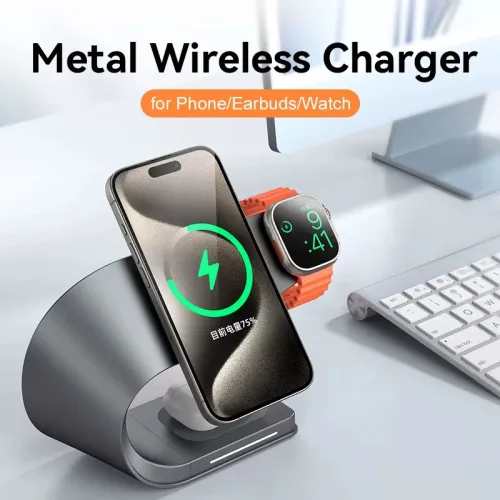 4 in 1 Wireless Magnetic Charger Metal Shell Fast Wireless Charging Station Stand Dock for Smart Phone for iPhone 17 17Pro 16 15 Pro Max for SAMSUNG for XIAOMI for Apple Watch for Airpods