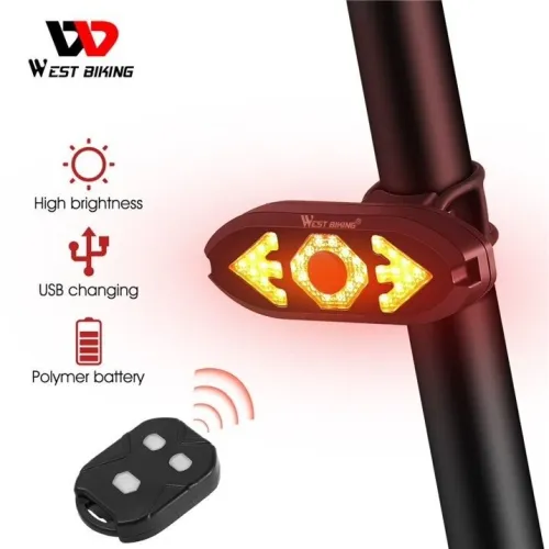 West Biking Smart 2-in-1 Bicycle Rear Light Wireless Remote Control 5 Light Modes Turn Signal Lights Bike bell horn Cycling Mini Taillight for Night Riding