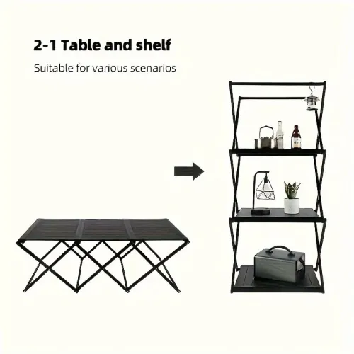 Xmund 2-in-1 Ultra-Light Outdoor Folding Shelves and Tables Camping Portable Multi Layer Shelves Table Picnic Supplies Equipment Storagefor Outdoor Camping, Picnics, BBQs