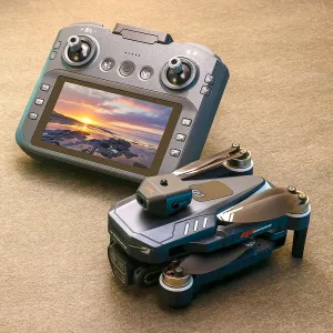 LSRC GT8 WiFi FPV with 4.9inch LCD Screen Controller HD Front Bottom Rear Three Camera Servo Gimbal 360 Obstacle Avoidance Brushless Foldable RC Drone Quadcopter RTF