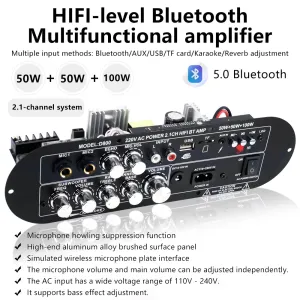 D800 D900 2.1 Channel Bluetooth Audio Amplifier Board 50W Subwoofer 100W HiFi Wireless Speaker Support AUX USB TF Card