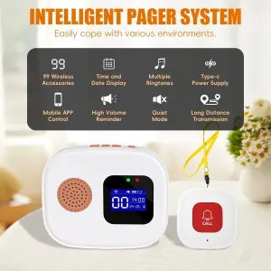 Tuya WiFi SOS Wireless Caregiver Pager Call Button System Emergency Alert Button for Seniors Patient Disabled Elderly Indoor Smart Life APP