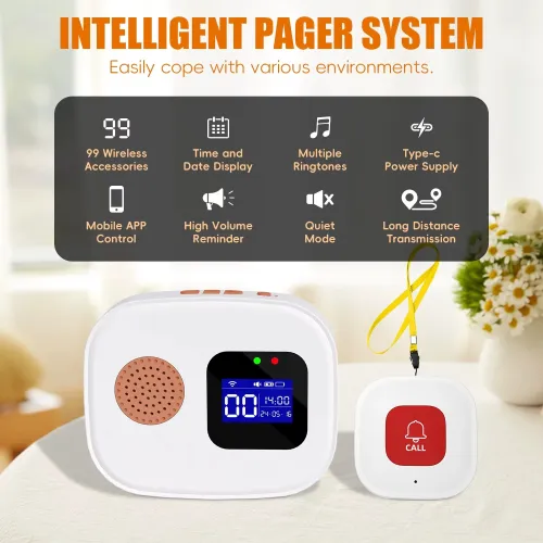 Tuya WiFi SOS Wireless Caregiver Pager Call Button System Emergency Alert Button for Seniors Patient Disabled Elderly Indoor Smart Life APP