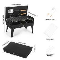 Xmund Portable Foldable Barbecue Grill with Adjustable Height & Convenient Storage Ideal for Backyard, Lawn, Garden Gatherings, Family Dinners & Outdoor Cooking Events, Includes Kickstand, Cooking Grate, Lid, Handle, Ash Pan