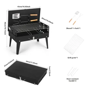 Xmund Portable Foldable Barbecue Grill with Adjustable Height & Convenient Storage Ideal for Backyard, Lawn, Garden Gatherings, Family Dinners & Outdoor Cooking Events, Includes Kickstand, Cooking Grate, Lid, Handle, Ash Pan