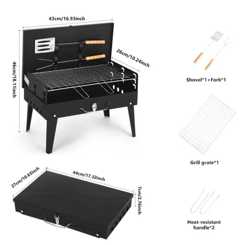 Xmund Portable Foldable Barbecue Grill with Adjustable Height & Convenient Storage Ideal for Backyard, Lawn, Garden Gatherings, Family Dinners & Outdoor Cooking Events, Includes Kickstand, Cooking Grate, Lid, Handle, Ash Pan