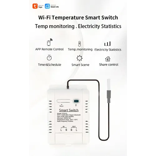 20A Smart WiFi Temperature Humidity Monitoring Switch TYTHE-D1 with Remote Control Real-Time Monitoring Comprehensive Record Keeping AC 85-250V High Current Compatibility Ideal for Smart Home Automation