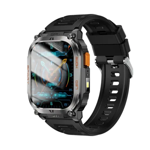 QX18 2.01-inch HD Screen GPS Compass 630mAh Battery LED Flashlight Voice Assistant bluetooth Call Heart Rate Blood Oxygen Monitor Sleep Monitoring Breathing Exercise Multi-sport Modes IP68 Waterproof Smart Watch