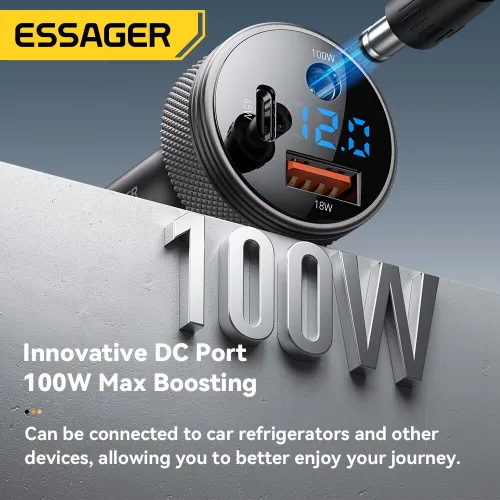 ESSAGER ES-CC26 150W 3-Port USB PD Car Charger Adapter DC+USB-A+USB-C PD3.0 QC3.0 Support PPS FCP AFC Fast Charging with Blue LED for iPhone 17 17 Pro 16 15 14 Pro Max for Xiaomi 17pro for OPPO Reno15