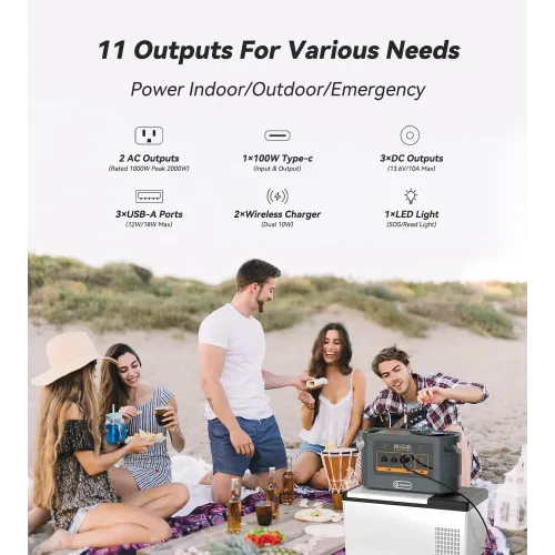 UDirect FlashFish QE02UP1200W 1008Wh Portable Power Station LiFePO4 Lithium Battery Support in Solar Panels Backup Power Home Energy Storage Outdoor Camping Power Generator