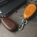 Ekphero Men Genuine Leather Mini Car Key Case Minimalist Zipper Key Holder Storage Bag for Men Double Layer Key Slot Bag with Key Chain