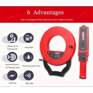 UNI-T UT661B Wall Pipeline Blockage Locator 30m Signal Length Rechargeable Lithium Battery High Precision Diagnostic Tool for Plastic and Metal Tubes