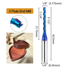 1/4 Inch CNC Router Bit Tapered Flat End Mill 3 Flutes Tungsten Steel Cutter HRC93 Cutting Tool 3.175mm Diameter 31.75mm Cutting Length Precision CNC Milling