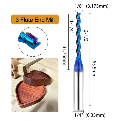 1/4 Inch CNC Router Bit Tapered Flat End Mill 3 Flutes Tungsten Steel Cutter HRC93 Cutting Tool 3.175mm Diameter 31.75mm Cutting Length Precision CNC Milling