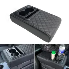 Car Center Console Armrest Cushion with 2 Cup Holders PU Leather Portable Car Armrest Pillow Height Cushion