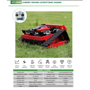 Home Delivery in 3 monthsHT-550B Remote Controlled Lawn Mower 550mm 9ph Cutting Width Adjustable Height Gasoline Engine 45 Degree Inclination Long Range Precision Ground Trimming Tracks Large Area Mowing