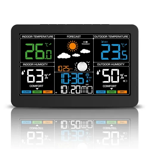 Wireless Weather Station Indoor Outdoor Thermometer Hygrometer with Forecast Moon Phase Barometer Alarm 7 Buttons Backlight RF Sensor Large LCD Display