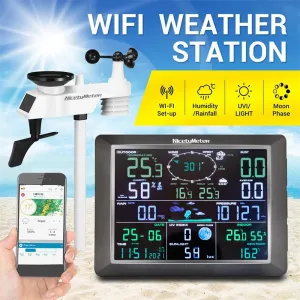 0310 Wireless 2.4G Wifi Weather Station with 8.3 inch Large Display Indoor Outdoor Thermometer Hygrometer Wind Speed Moon Phase UV Index Alarm Clock Multifunctional Weather Station