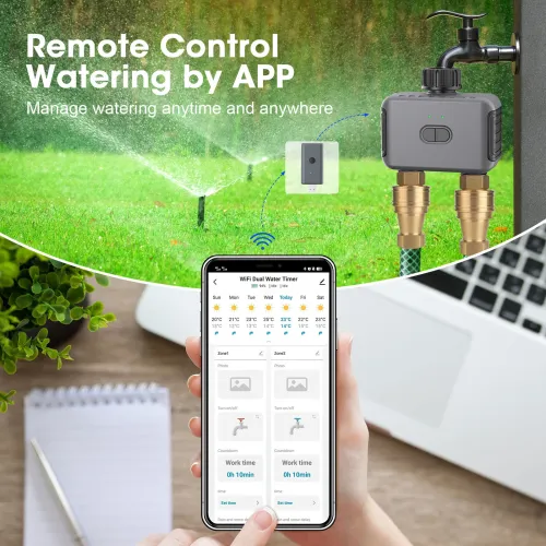 SGW08MZ Tuya Zigbe 2 Zones Smart Irrigation Timer Digital Programming Watering Schedules Sprinkler Drip Irrigation System Voice Control with Alexa Google Assistant