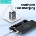 [GaN Tech] USAMS CC290 T66 45W 2-Port USB Charger USB-A+USB-C Fast Charging Wall Charger Adapter EU Plug for iPhone 17 17 Pro 16 15 Pro Max for Huawei Pura 80 Ultra for XIAOMI for OPPO
