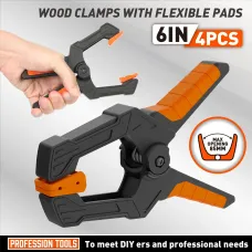 4PCS 6 Inch Heavy Duty Plastic Spring Wood Clamps with with 30Lbs Powerful Clamping Force for Woodworking Photography Backdrop Household Use Cover Holding Wood Gluing