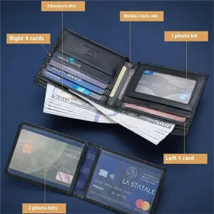 BULLCAPTAIN Men's RFID Genuine Leather Billfold Wallet with Gift Box Business Casual Multi-Card Slot Card Holder Money Clip Gift for Boyfriend Father Husband Gift