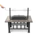 SINGLYFIRE 37 Inch Fire Pit Table with Grill for Outside Large Square Wood Burning firepit Heavy Duty Steel Pit Cooking with Spark Screen Log Grate Poker for Backyard Garden Camping
