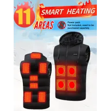 TENGOO HT-11 11 Areas Unisex Heated Hooded Vest Unisex 3-Gears Temperature Control USB Electric Thermal Vest Winter Outdoor Warm Clothing