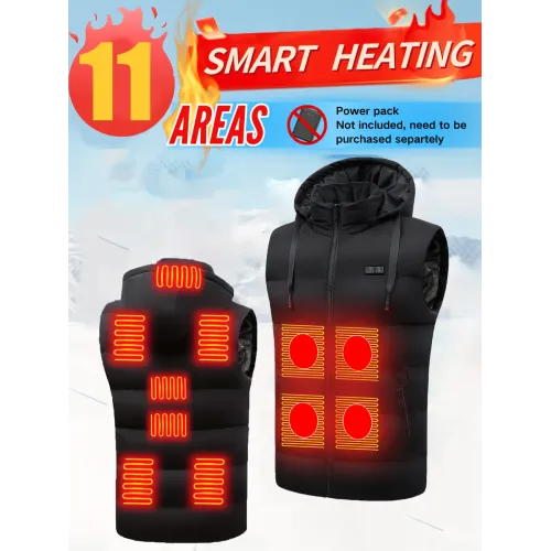 TENGOO HT-11 11 Areas Unisex Heated Hooded Vest Unisex 3-Gears Temperature Control USB Electric Thermal Vest Winter Outdoor Warm Clothing