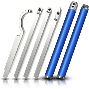 6 In 1 Carbide Tipped Wood Turning Tools Set Latest Lathe Rougher Finisher Swan Neck Hollowing Tools and Interchangeable Aluminum Alloy Grip Handle with Diamond Round Square Carbide Inserts