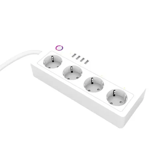 XS-A26 16A Smart WiFi Power Strip with 4 EU Outlets Plug and 4 USB Charging Port Timing Function App Voice Control Work with Alexa Google Home Assistant