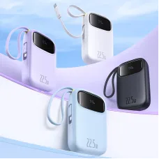 Baseus Q Electricity 3 22.5W 73Wh 20000mAh LED Display Power Bank with USB-C Integrated Cable External Battery Power Supply with 2 Inputs & 3 Outputs Fast Charging for iPhone 16 16 Pro 15 14 13 Pro Max for Huawei Pura X for Xiaomi 15pro