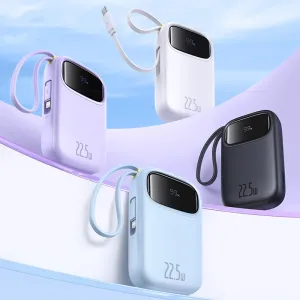 Baseus Q Electricity 3 22.5W 73Wh 20000mAh LED Display Power Bank with USB-C Integrated Cable External Battery Power Supply with 2 Inputs & 3 Outputs Fast Charging for iPhone 16 16 Pro 15 14 13 Pro Max for Huawei Pura X for Xiaomi 15pro