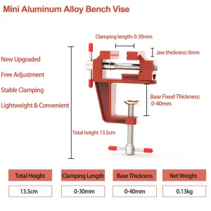 1PCS Upgraded Mini Aluminum Alloy Bench Table Clamp-on Vise Clamp Fixed Tool for Woodworking / Metalworking / Cutting Conduit / Drilling