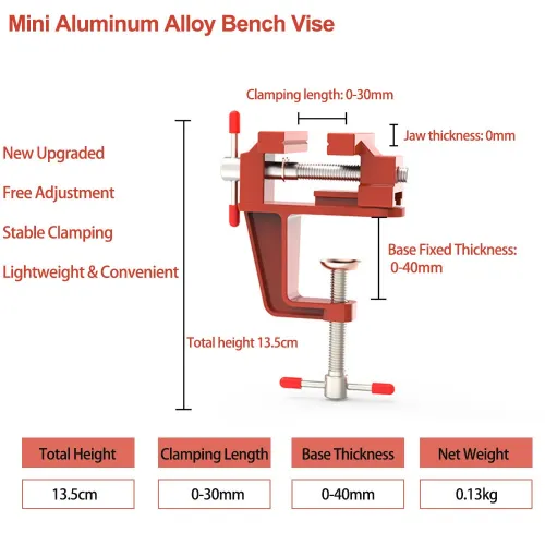 1PCS Upgraded Mini Aluminum Alloy Bench Table Clamp-on Vise Clamp Fixed Tool for Woodworking / Metalworking / Cutting Conduit / Drilling