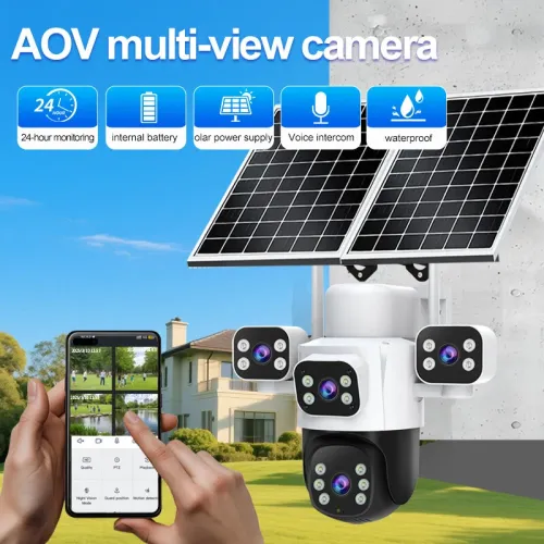 Guudgo 2MP+2MP+2MP+2MP Four Lens Solar Camera 5X Zoom 4G AOV Outdoor Security Camera 360 Degree Smart Night Vision Waterproof Camera