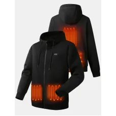 Auxo 4-Zone Men Heated Hoodie with 20000mAh D& USB Power Bank, YKK Zip Up Fleece, Premium Carbon Hooded Sweatshirt Up to 20 Hours Warmth