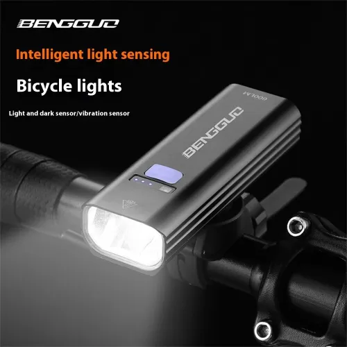 BENGGUO 400/600/800LM Smart Light Vibration Sensing Bicycle Headlight Aluminum Alloy Waterproof Type-Charging Bike Front Light for Outdoor MTB Cycling
