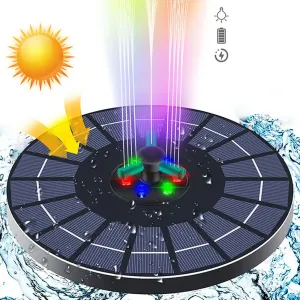Color RGB Light Solar Fountain Swimming Pool Landscape Automatic Boat Bilge Pump 360 Degree Rotating Nozzle 9V/4W Floating Waterfall Fountain Bird Bath Outdoor Decoration Portable