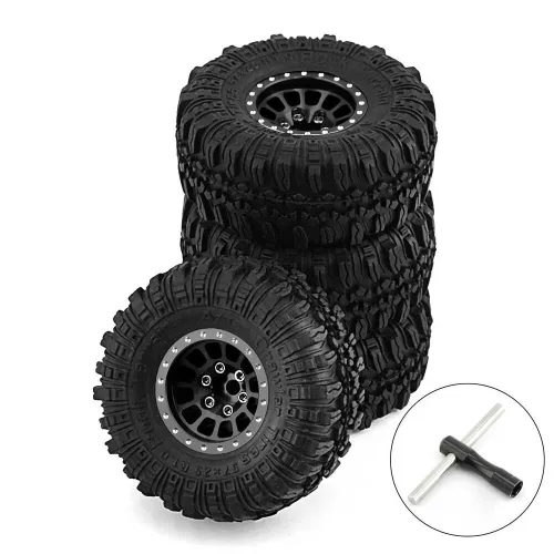 4pcs 1.0 inch Climbing Car Aluminum Alloy Hub Wasteland Wheel Tires for 1/18 TRX4M SCX24 FMS FCX18 FCX24 Furitek FX118 RC Car Parts