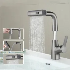 Pull Out Basin Faucet 360 Rotatable 304 Stainless Steel Kitchen Sink Mixer Tap with Pull Out Sprayer Hot And Cold Dual Control