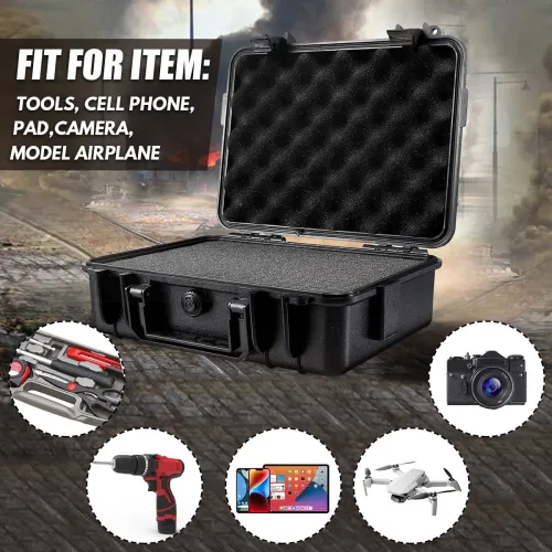 363x290x160mm Plastic Safety Equipment Case Waterproof Hard Carry Tool Box Shockproof Storage Box with Sponge for Tools Camera