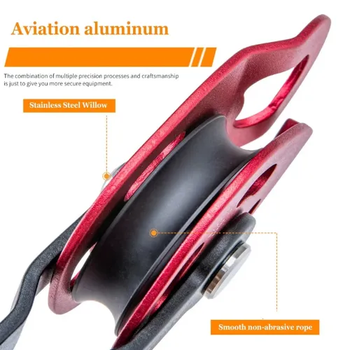 Climbing Lifting Pulley Aviation Grade Aluminum Universal Rope 8-12mm Rock Climbing Outdoor Rescue Heavy Object Transport 4KN Load Aluminum Pulley Device