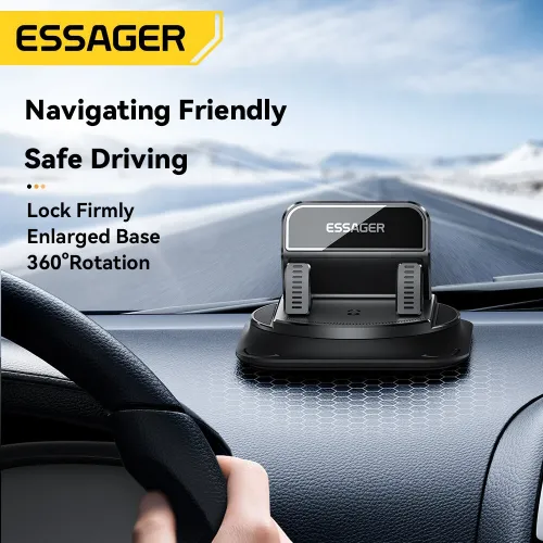 ESSAGER ES-ZJ39 Universal Car Phone Mount for Dashboard Center Console 360 Degree Rotation Strong Adhesive Base One Hand Operation Car Phone Holder