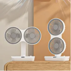 Double Head Desktop Oscillating Fan,360Rotation USB Rechargeable 4000mAh Battery Powered Portable Automatic Rotating Table Fan 4 Gear Wind,For Home Office Wall Mounted Fan