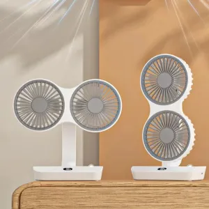 Double Head Desktop Oscillating Fan,360Rotation USB Rechargeable 4000mAh Battery Powered Portable Automatic Rotating Table Fan 4 Gear Wind,For Home Office Wall Mounted Fan