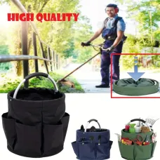 600D Oxford Cloth Tool Organizer Bag 17L Foldable Storage Basket with 6 Compartments Zipper Drawstring Carry Handle for Gardening and Travel