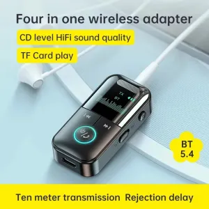 GT69 4 in 1 bluetooth 5.4 Receiver Transmitter LED Display AUX bluetooth Car Adapter Wireless Audio Transmitter Support TF Card Plug and Play for TV Speakers